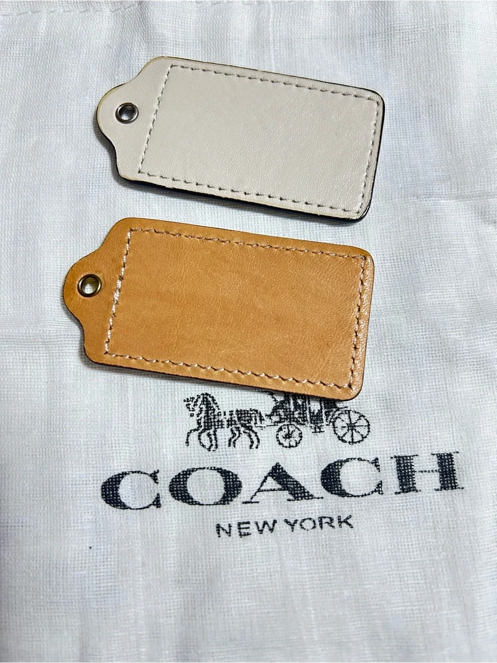 Coach Leather Bag Tags in Cream and Tan